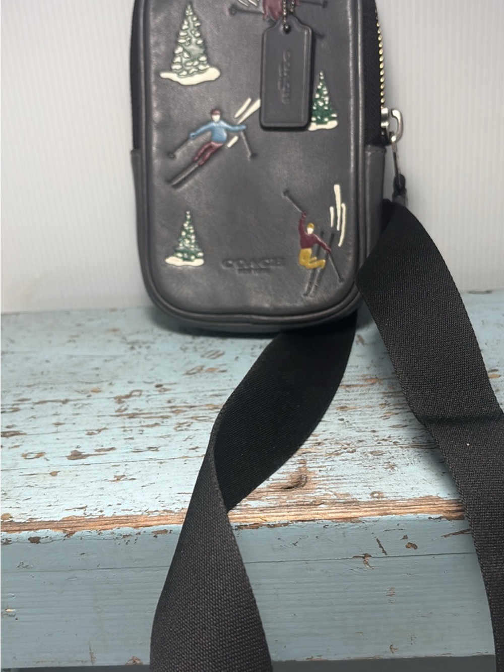 Coach Grey Leather a phone Pack- ID Patch Detail